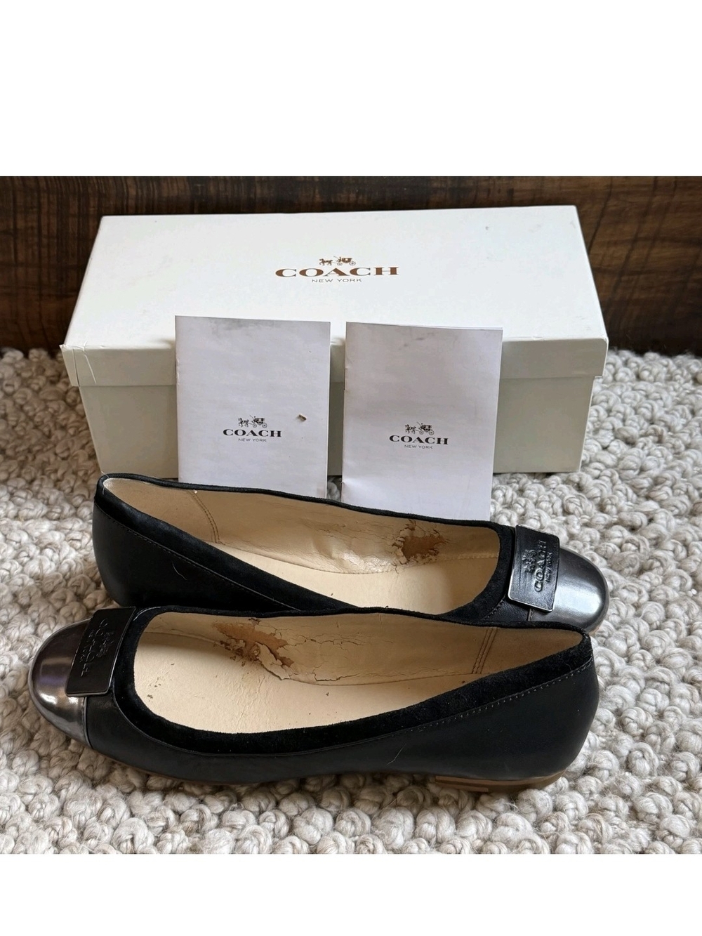 COACH Ulma Ballet Flats Black Lambskin Sz8 Leather W Box